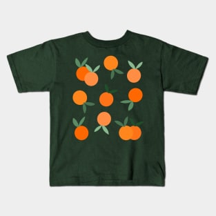 Orange Fruit Pattern with Green Leaves Kids T-Shirt